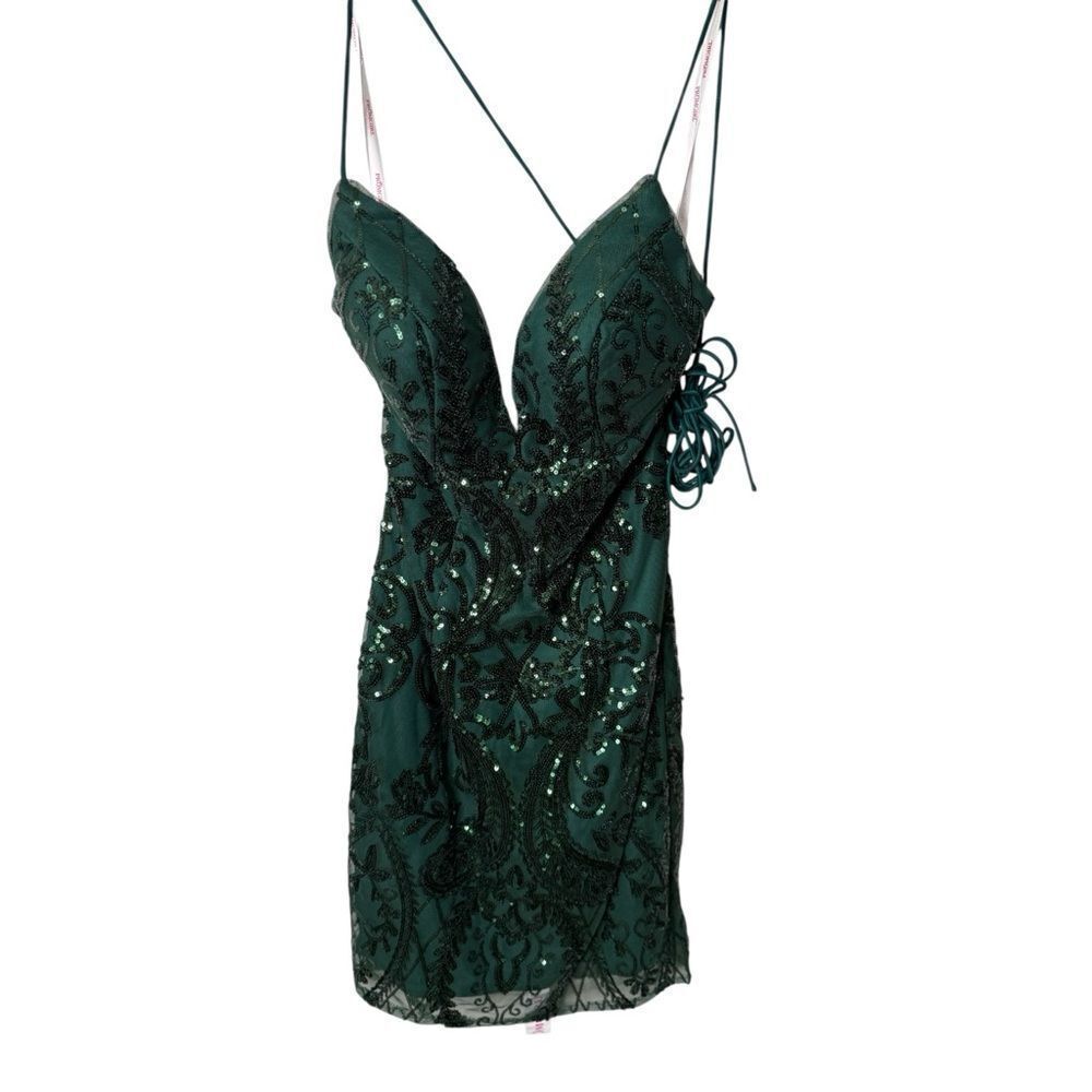PromGirl Forest Green Sequin Embroidered Mini Dress - Size 2